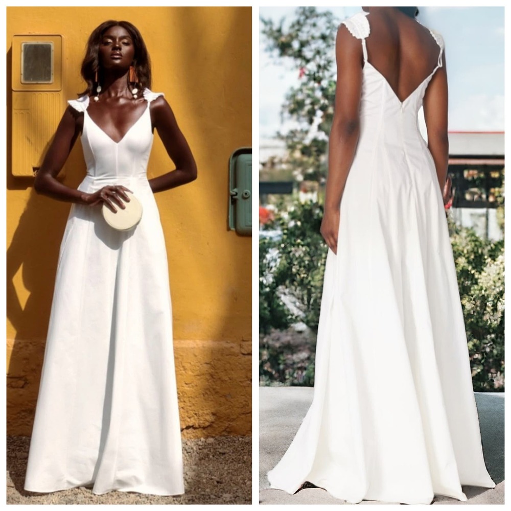 Andrea Iyamah White Vola Maxi Dress